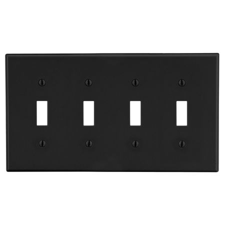 HUBBELL WIRING DEVICE-KELLEMS Wallplate, 4-Gang, 4) Toggle, Black P4BK